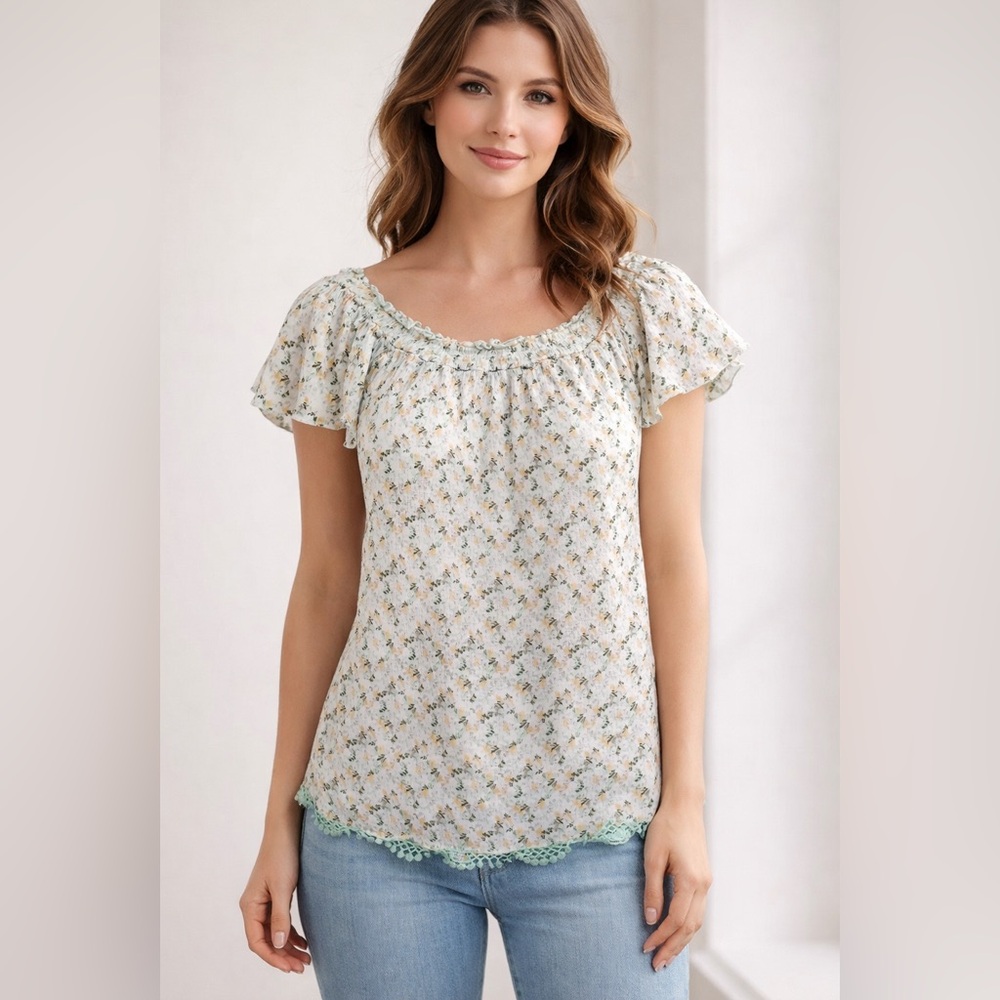 Belle Du Jour Top with Ruffle Trim